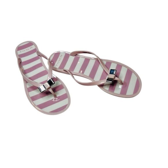 Coach Landon Jelly Flip Flops Summer Cruise Pink Striped 9B/39 Vacation Yuppie - Picture 1 of 6